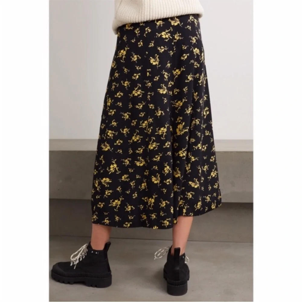 NEW Ganni Printed Crepe Skirt Black 42